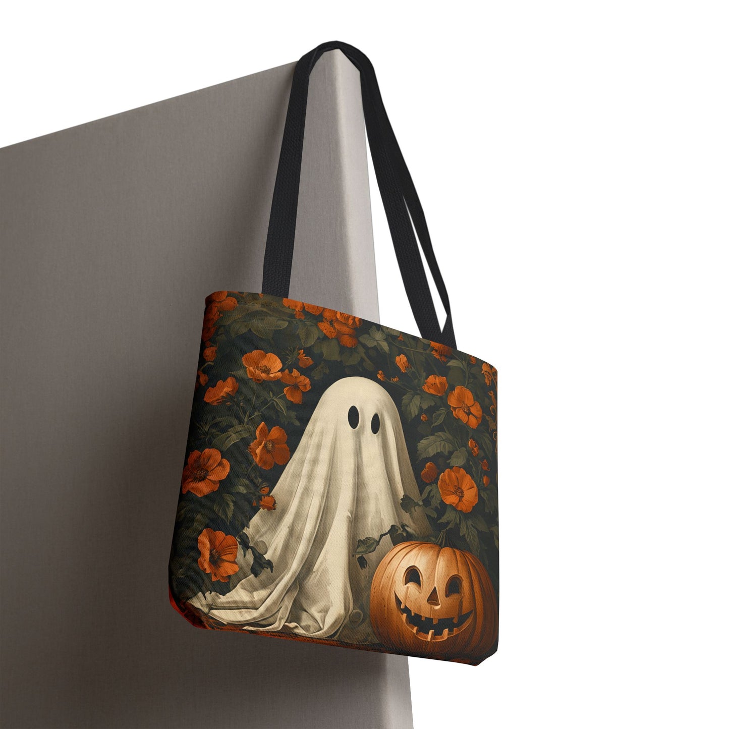 Halloween Ghost Tote Bag, Spooky Tote, Fall Market Bag, Trick-or-Treating Bag, Pumpkin Art Tote, Seasonal Shopper Bag