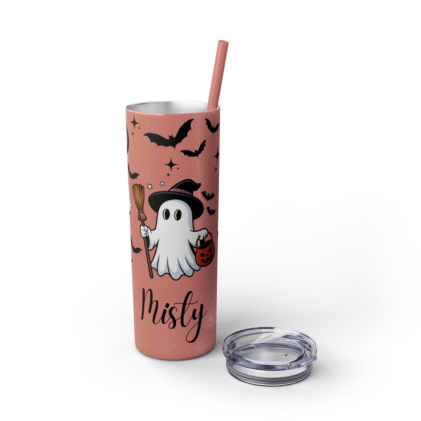 Personalized Ghost Tumbler, 20oz Halloween Skinny Tumbler with Straw, Cute Halloween Gift, Custom Drinkware for Fall Celebrations