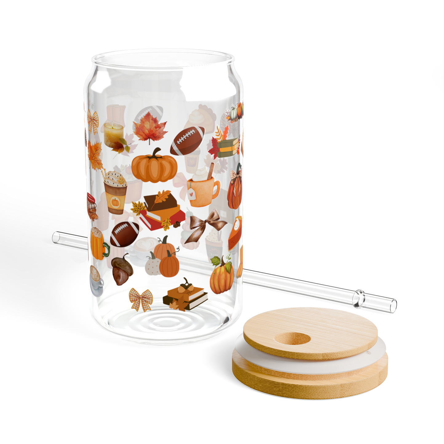 Autumn-Themed Sipper Glass | 16oz Eco-Friendly Drinkware, Fall Decor, Seasonal Beverage Container, Thanksgiving Gift, Cute Cup