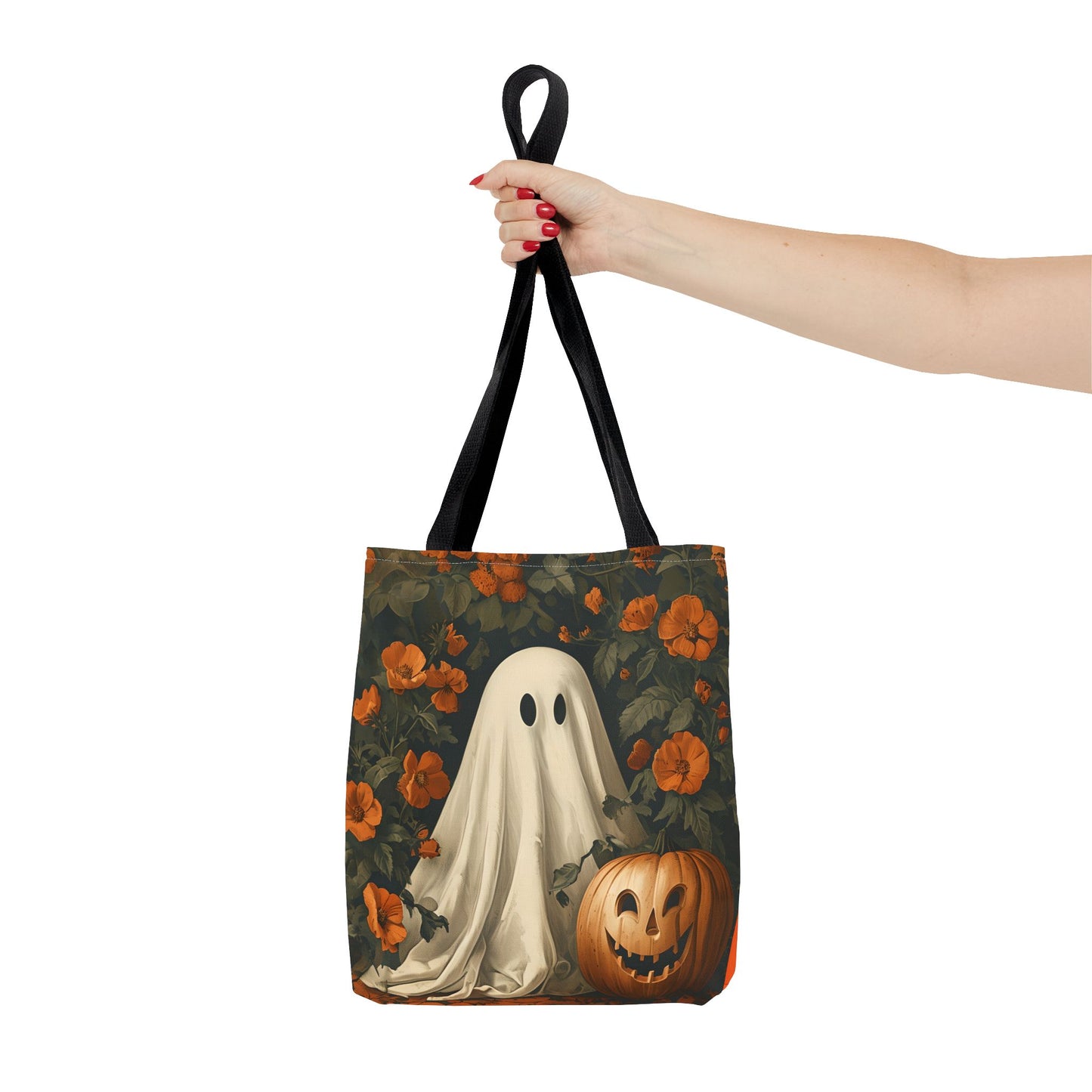 Halloween Ghost Tote Bag, Spooky Tote, Fall Market Bag, Trick-or-Treating Bag, Pumpkin Art Tote, Seasonal Shopper Bag