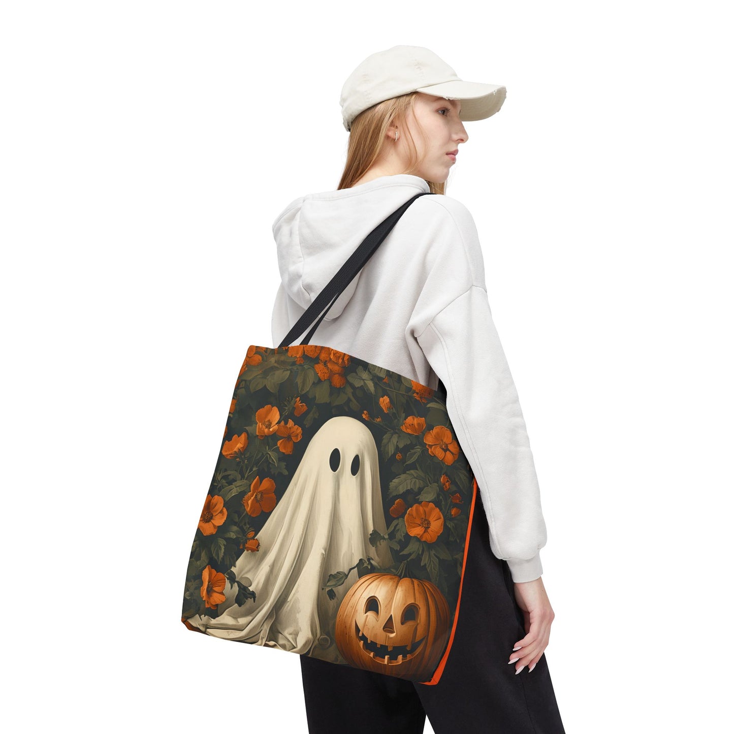 Halloween Ghost Tote Bag, Spooky Tote, Fall Market Bag, Trick-or-Treating Bag, Pumpkin Art Tote, Seasonal Shopper Bag