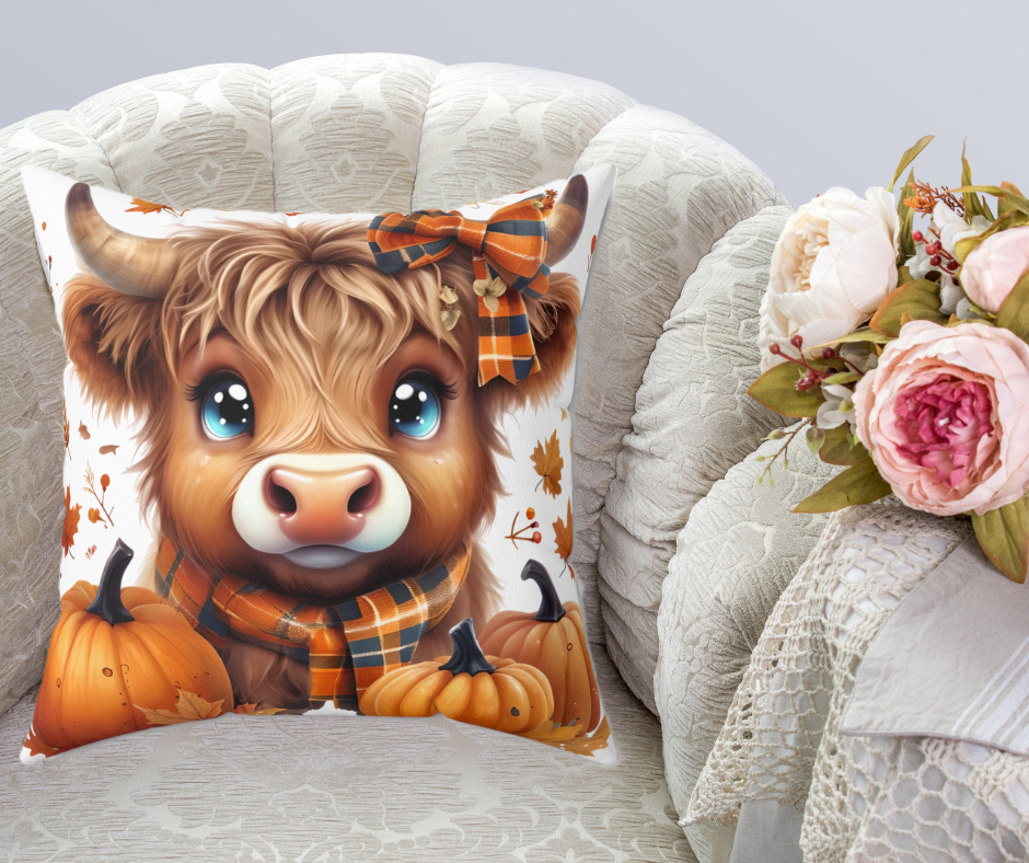 Cozy Autumn Cow Pillow, Fall Decor, Farmhouse Accent, Harvest Gift, Thanksgiving Homeware
