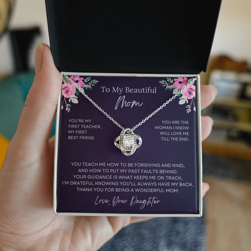 To My Beautiful Mom Love Knot Necklace from Daughter