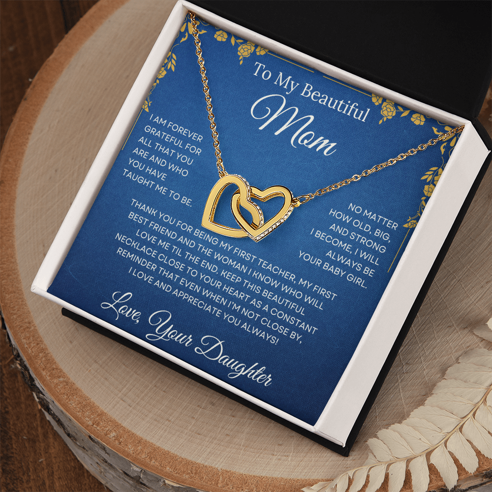 To My Beautiful Mom Interlocking Heart Necklace
