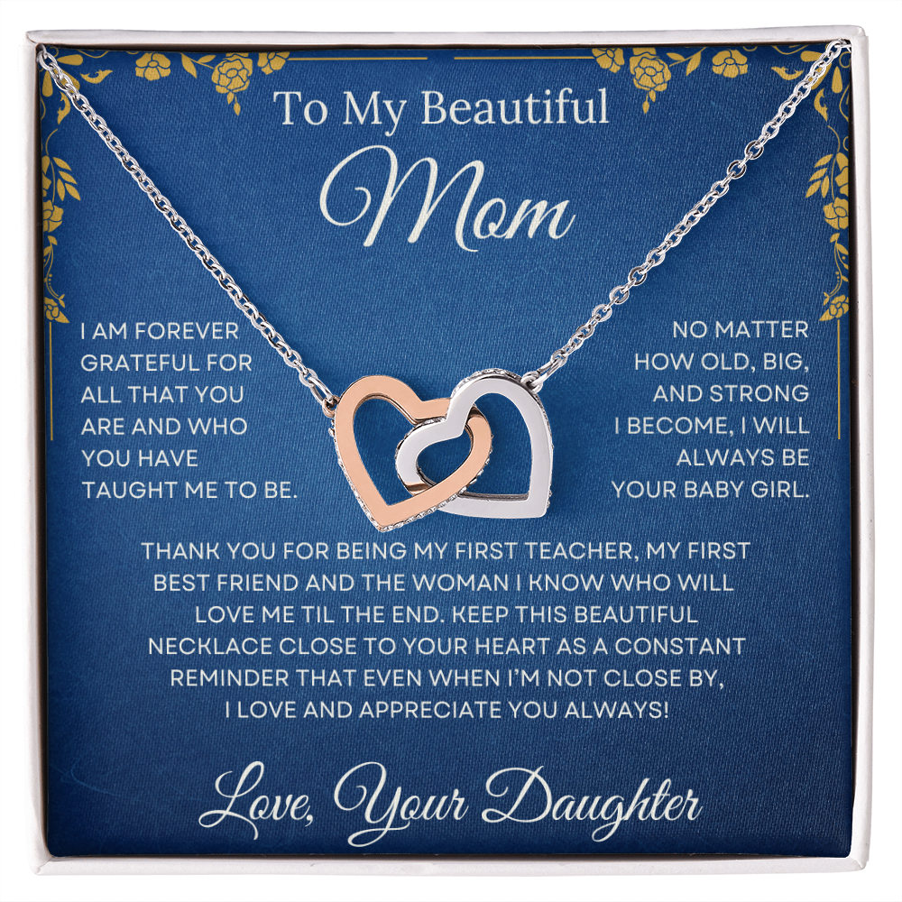 To My Beautiful Mom Interlocking Heart Necklace