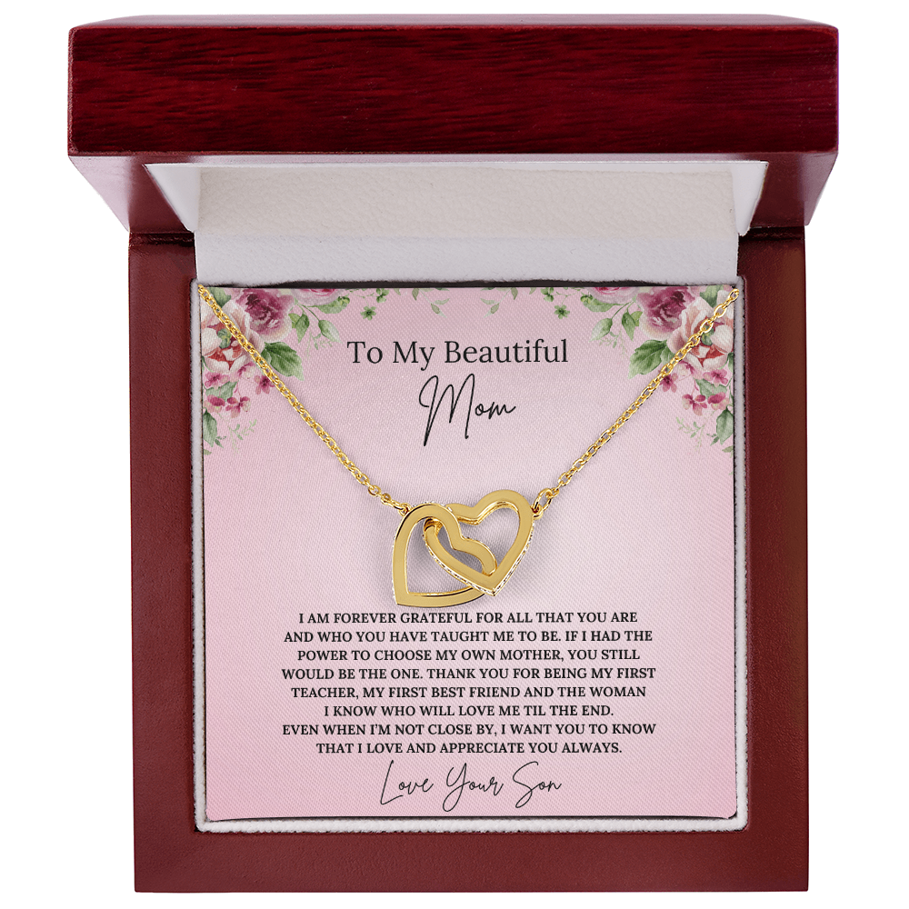 To My Beautiful Mom Interlocking Heart Necklace from Son