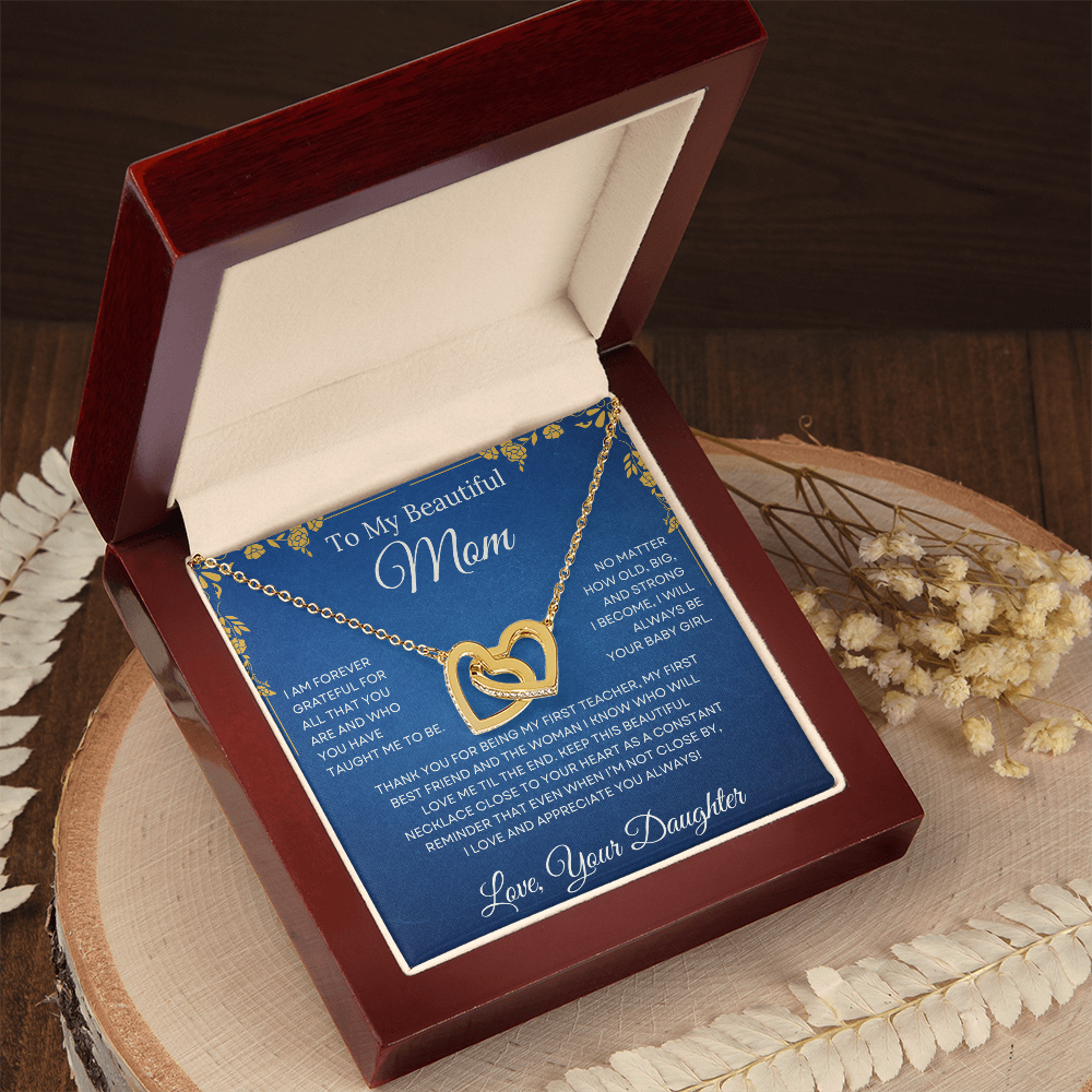 To My Beautiful Mom Interlocking Heart Necklace