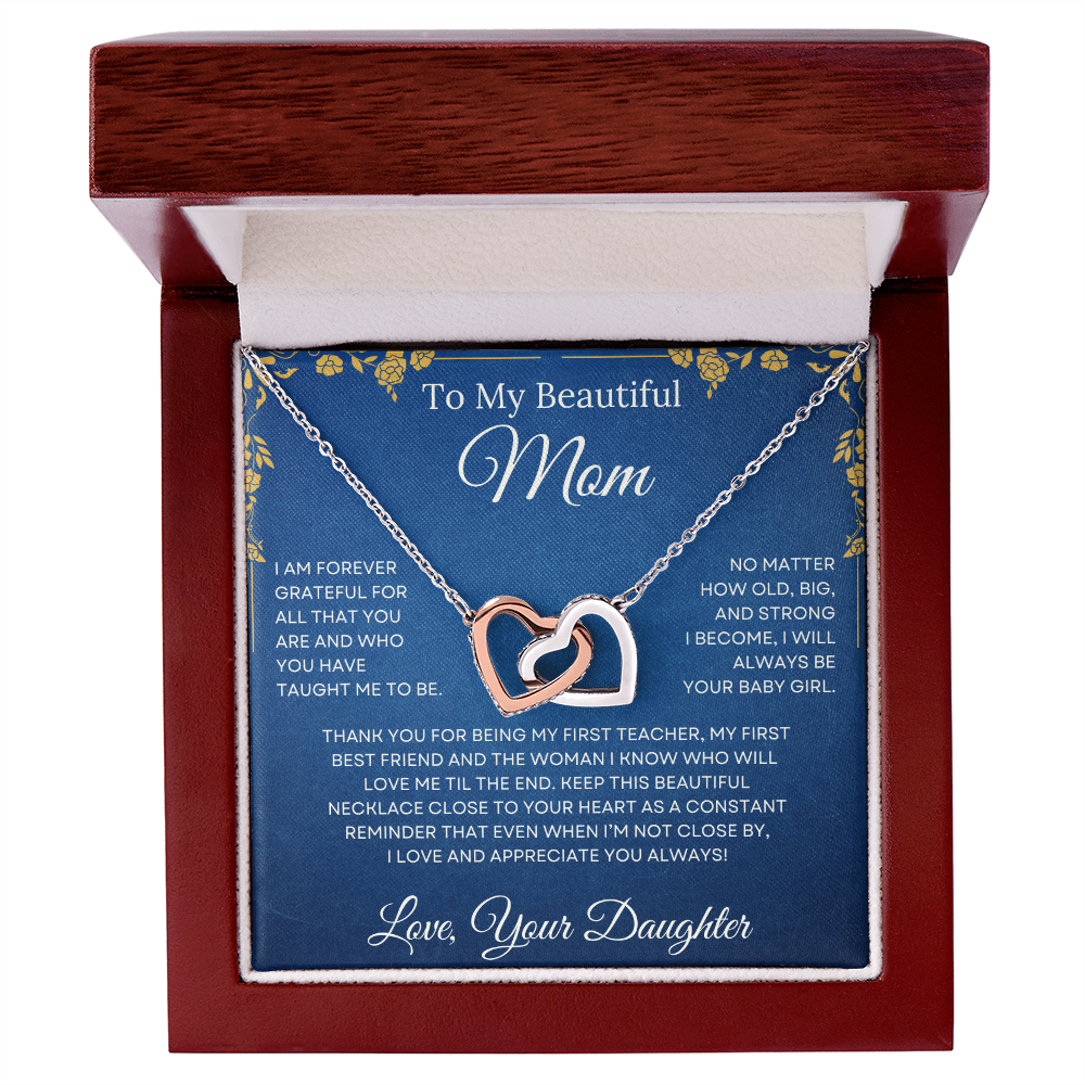 To My Beautiful Mom Interlocking Heart Necklace