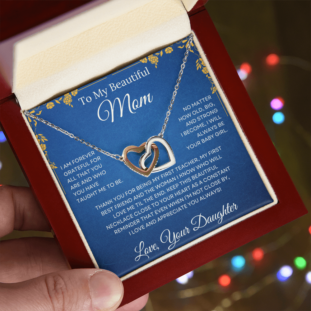 To My Beautiful Mom Interlocking Heart Necklace