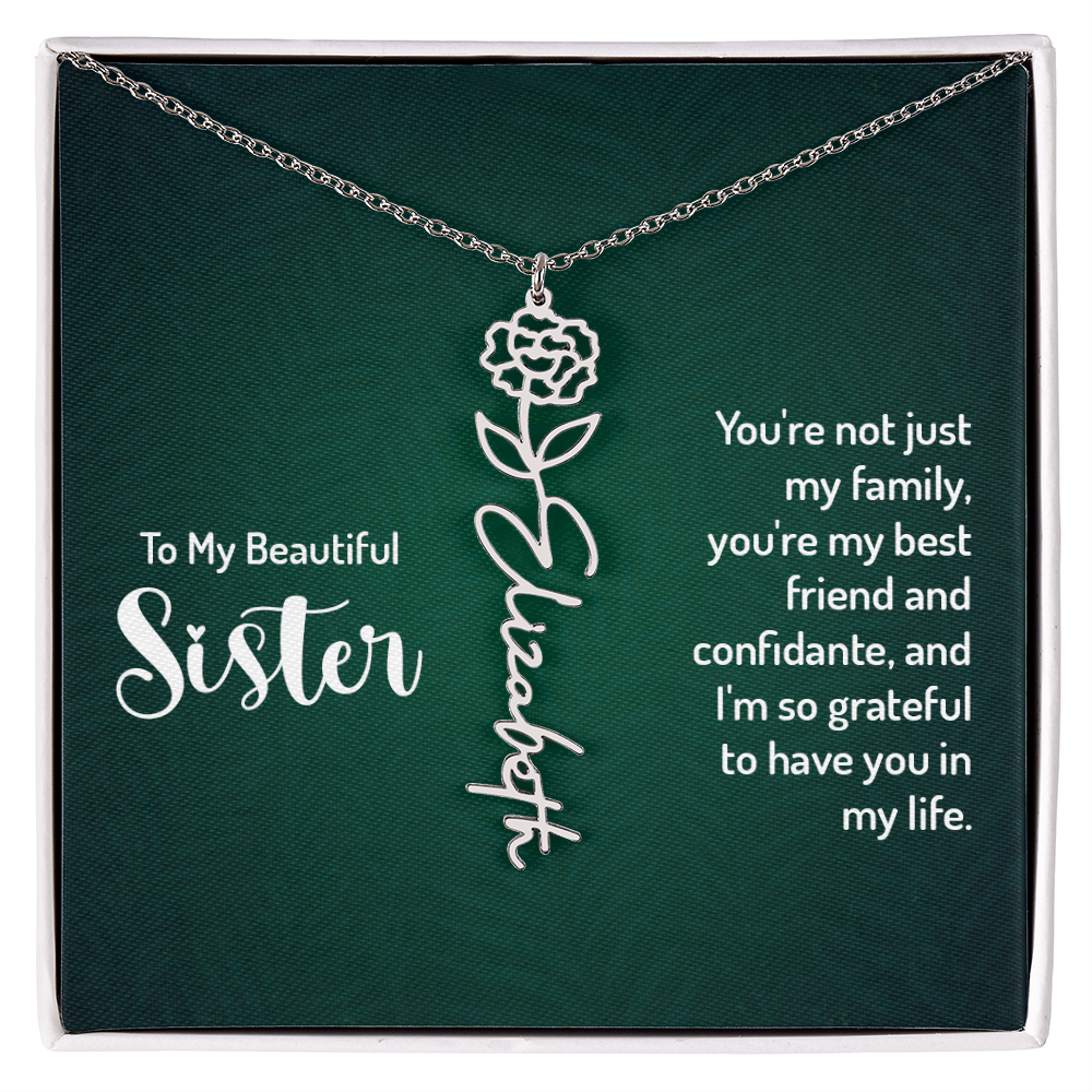Sisters by Heart β Custom Birth Flower Name Necklace