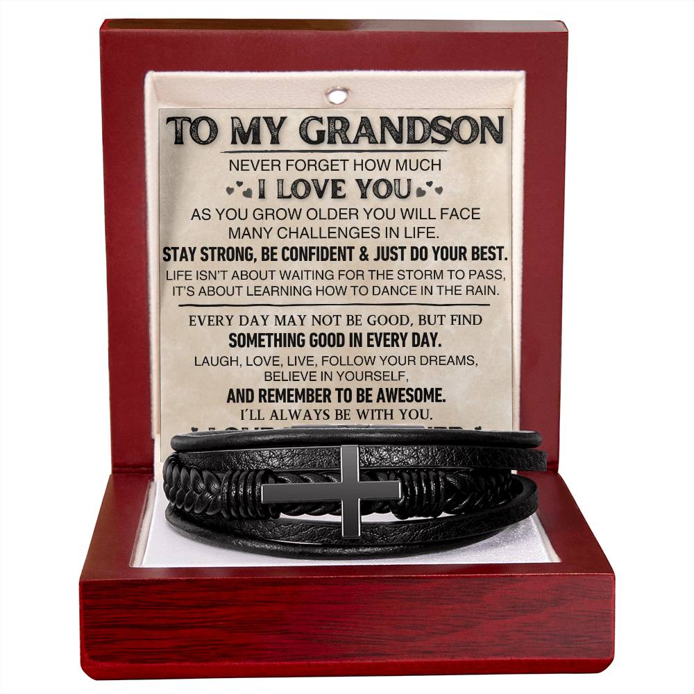 To My Grandson | Cross Leather Bracelet | LTMC