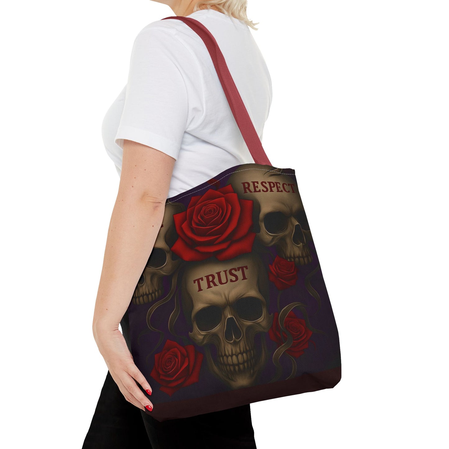 Skull and Red Rose Trust Love Respect Tote
