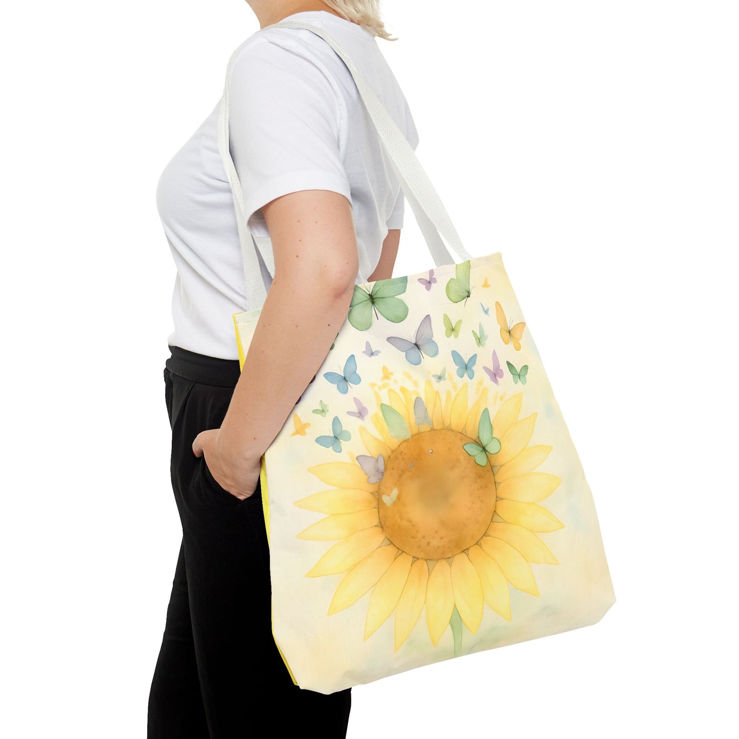 Sunflower and Butterflies Tote Bag | Eco-Friendly Shopping Bag, Floral Gift, Summer Accessory, Travel Tote, Beach Bag