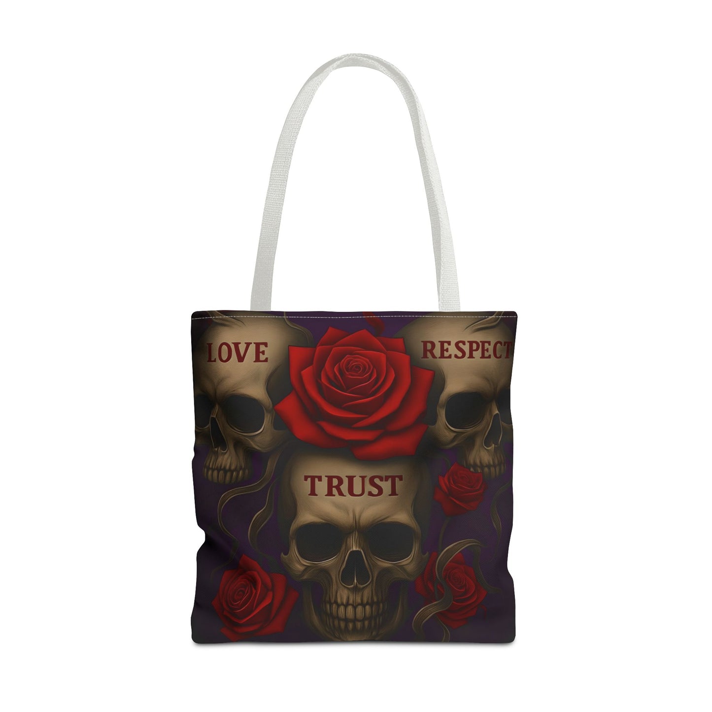 Skull and Red Rose Trust Love Respect Tote