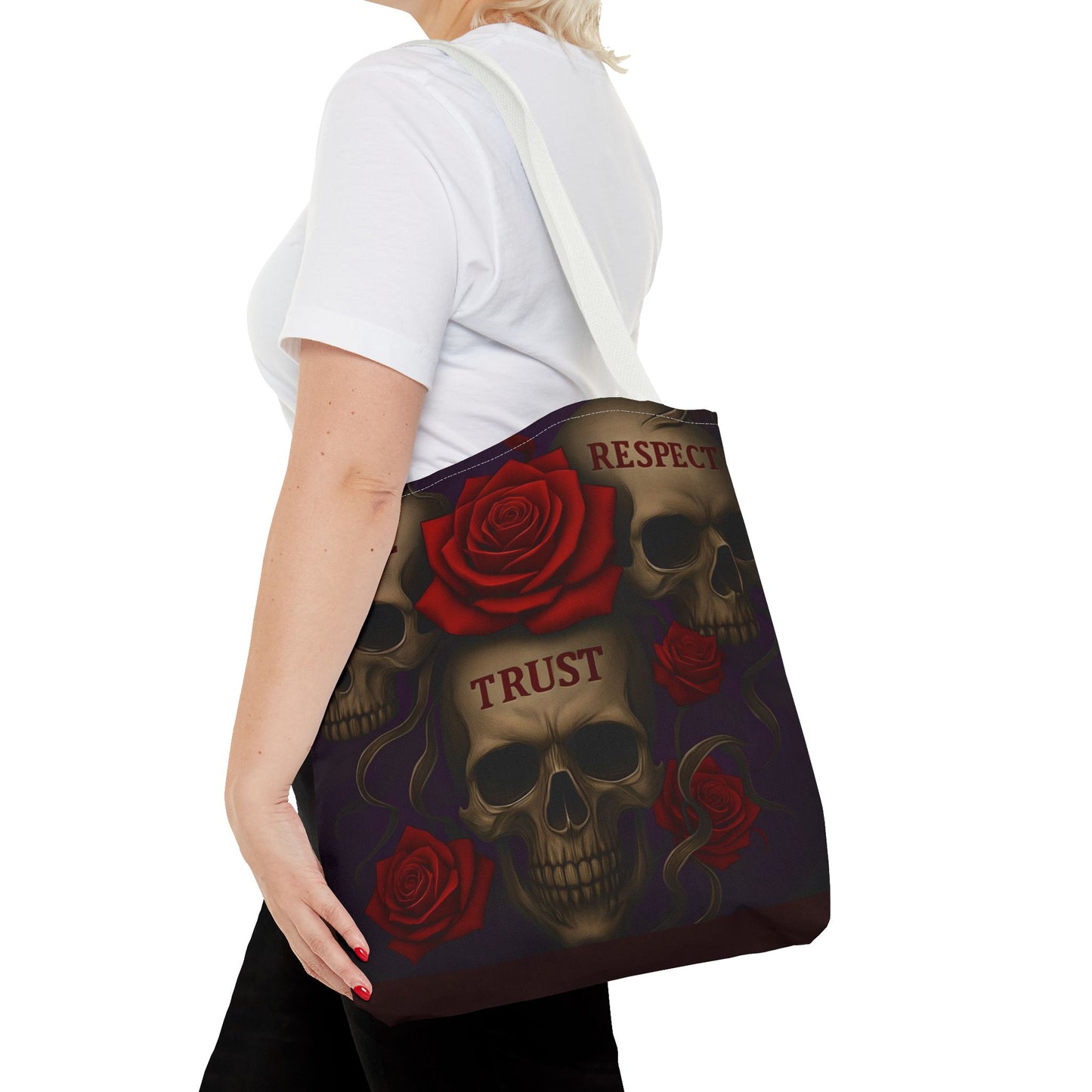 Skull and Red Rose Trust Love Respect Tote