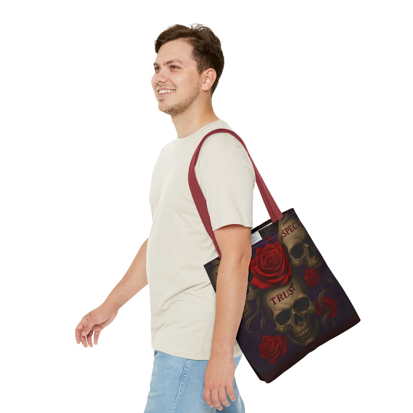 Skull and Red Rose Trust Love Respect Tote