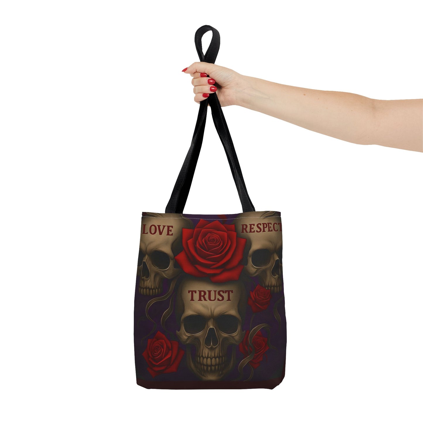 Skull and Red Rose Trust Love Respect Tote