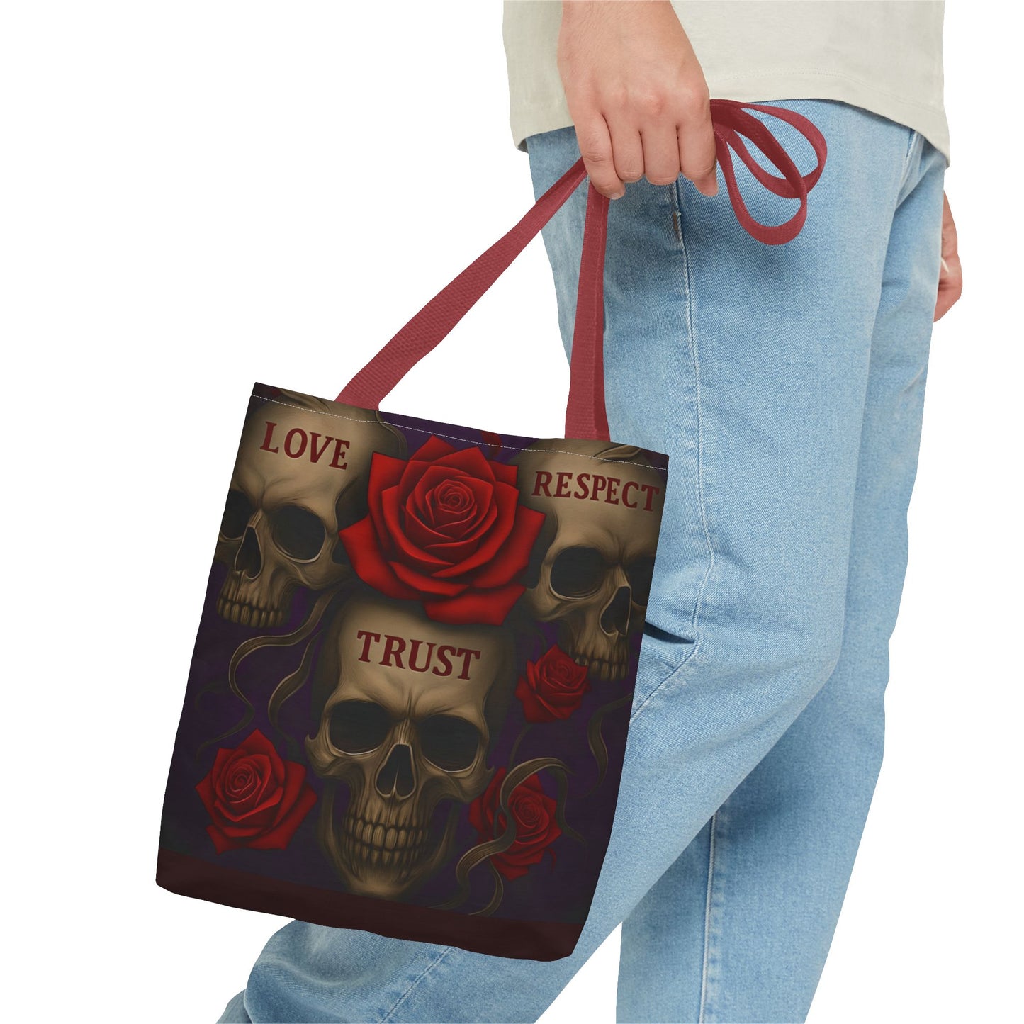 Skull and Red Rose Trust Love Respect Tote