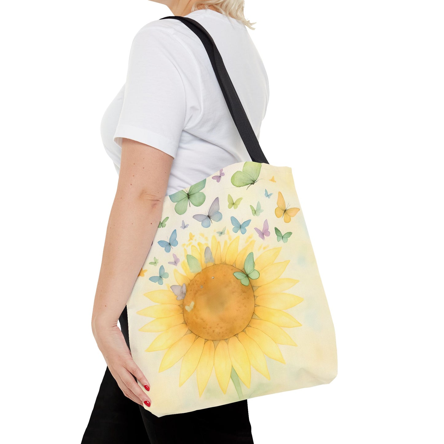 Sunflower and Butterflies Tote Bag | Eco-Friendly Shopping Bag, Floral Gift, Summer Accessory, Travel Tote, Beach Bag