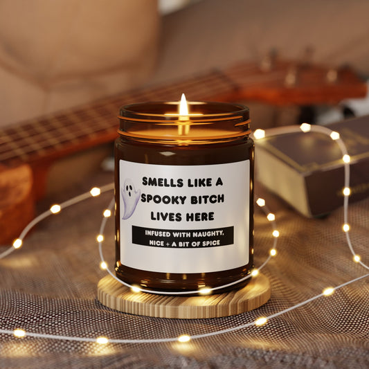 Spooky Scented Candle, Smells Like A Spoooky Bitch, Halloween Decor, Gift for Her, Amber Jar Candle, Home Fragrance, Cozy Vibe