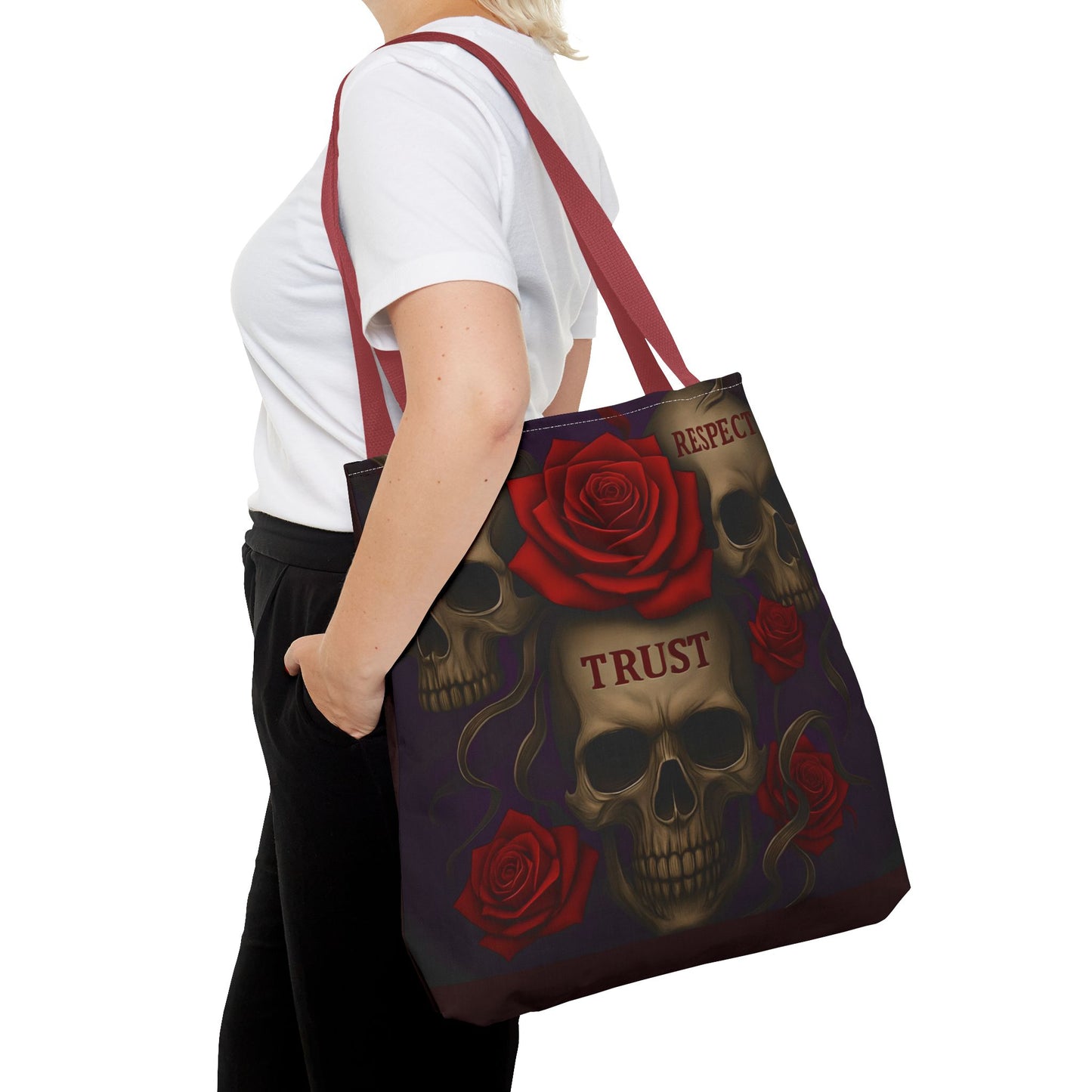 Skull and Red Rose Trust Love Respect Tote