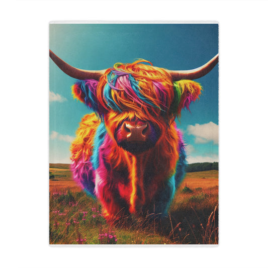 Colorful Highland Cow Minky Blanket - Soft Plush Cozy Throw, Unique Cow Lover Gift, Farmhouse Decor, Animal Print Bedding, Winter Gift Idea