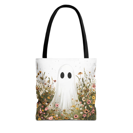Ghostly Floral Tote Bag, Cute Tote, Halloween Bag, Eco-Friendly Tote, Everyday Use, Gift for Friends, Garden Lovers