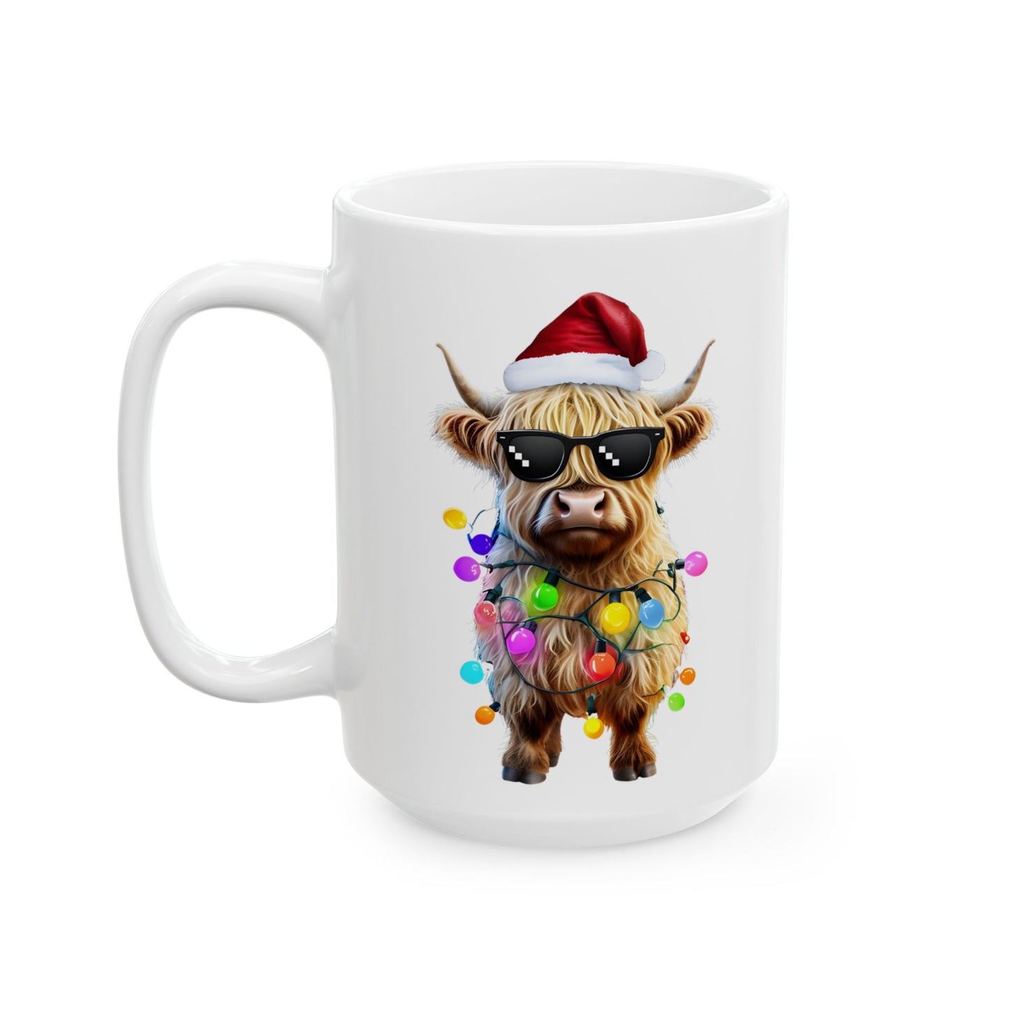 Christmas Light Highland Cow Ceramic Mug