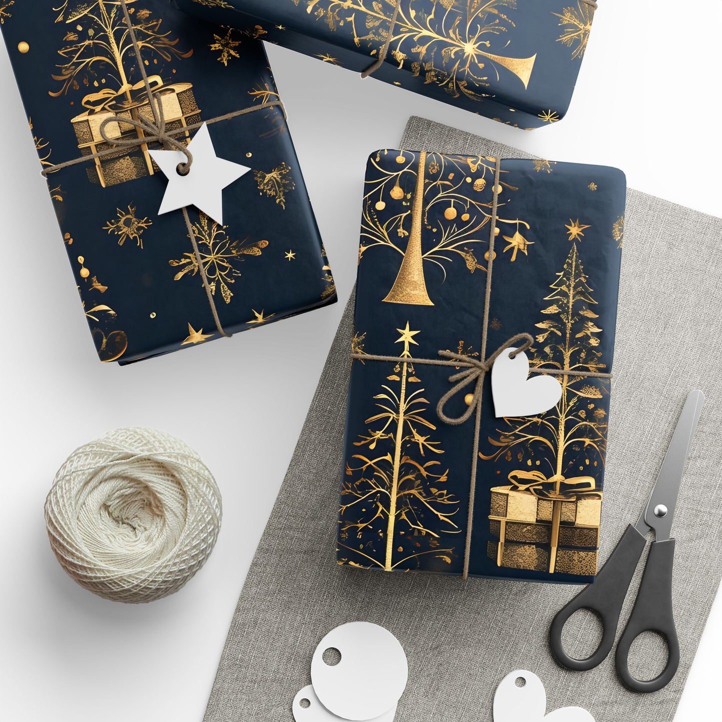 Wrapping Paper - Gold Christmas Tree Design for Holiday Gift Wrapping