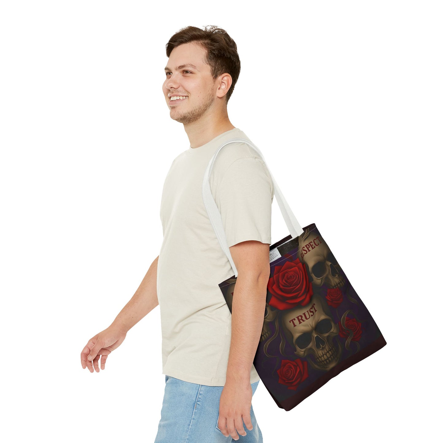 Skull and Red Rose Trust Love Respect Tote
