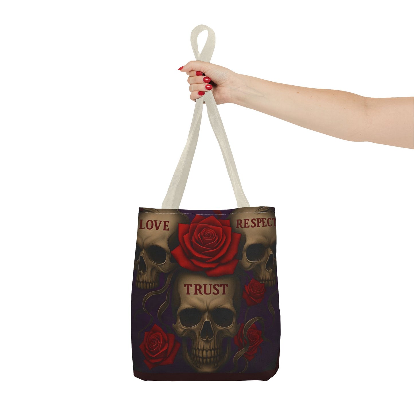 Skull and Red Rose Trust Love Respect Tote