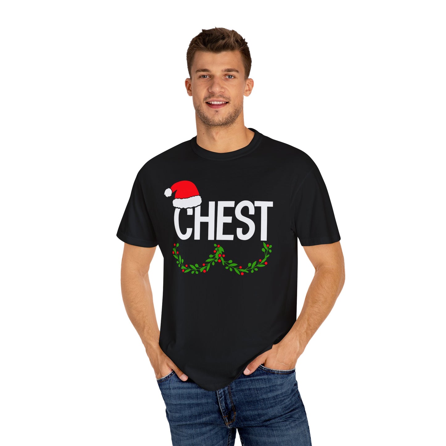 Funny Christmas Garment-Dyed T-shirt - Nuts and Chest Design