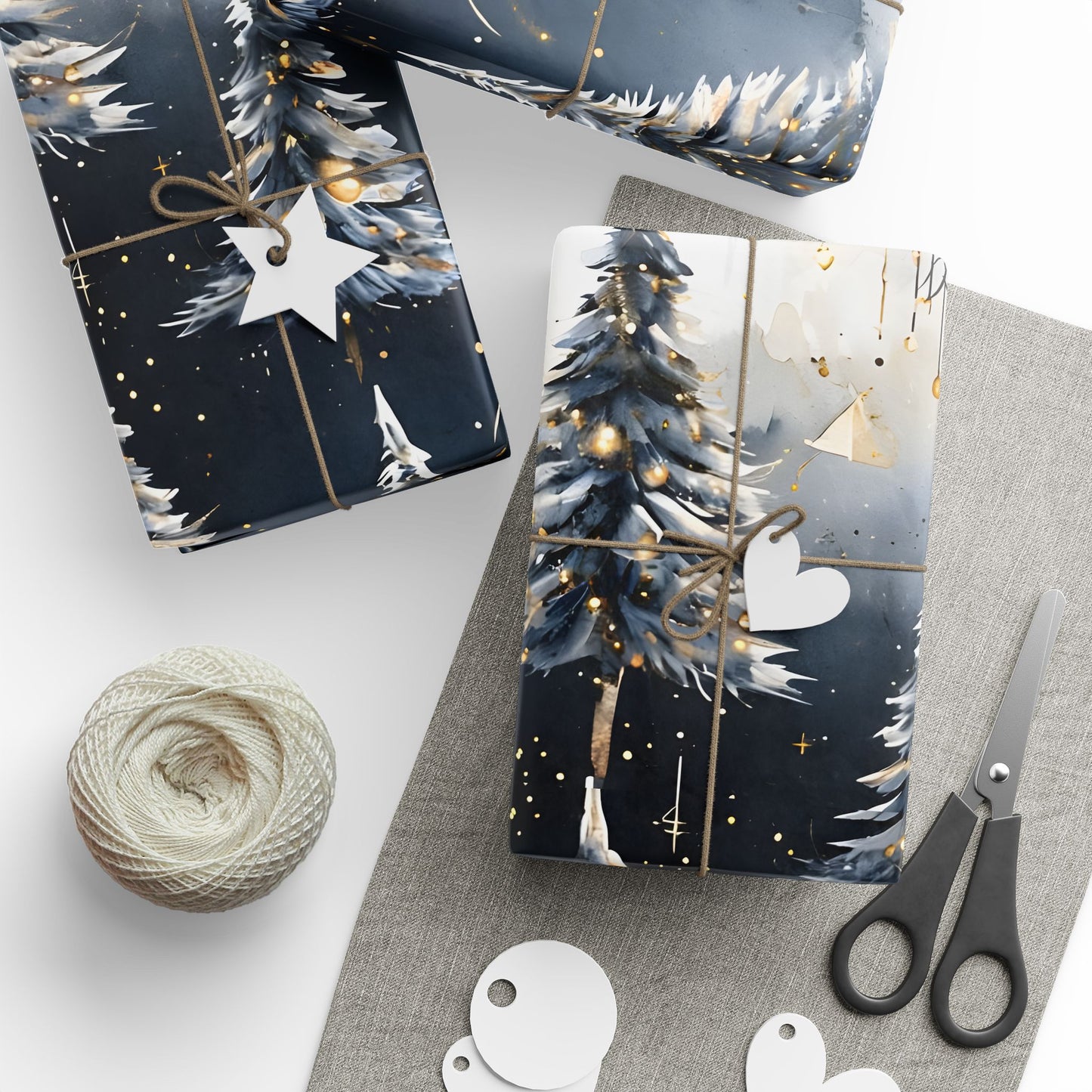 Japanese Trees and Gold Christmas Wrapping Paper