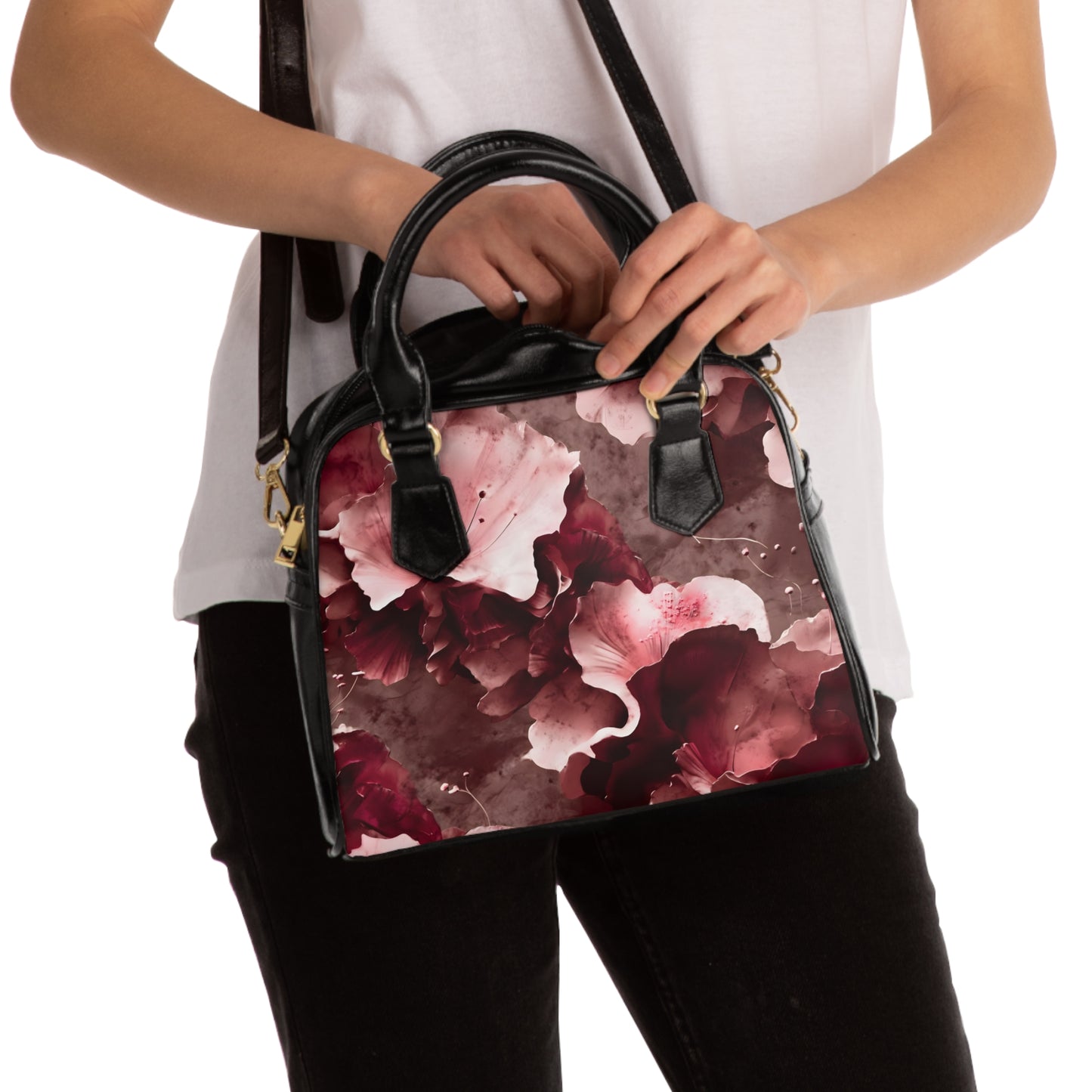 Sepia Toned Floral Shoulder Handbag