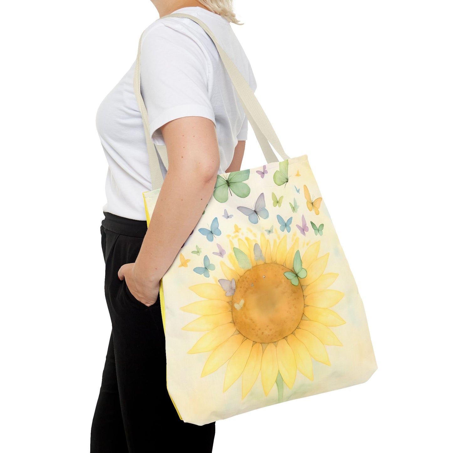 Sunflower and Butterflies Tote Bag | Eco-Friendly Shopping Bag, Floral Gift, Summer Accessory, Travel Tote, Beach Bag