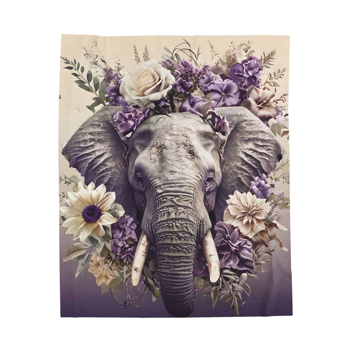 Velveteen Plush Blanket - Elephant with Floral Halo Design