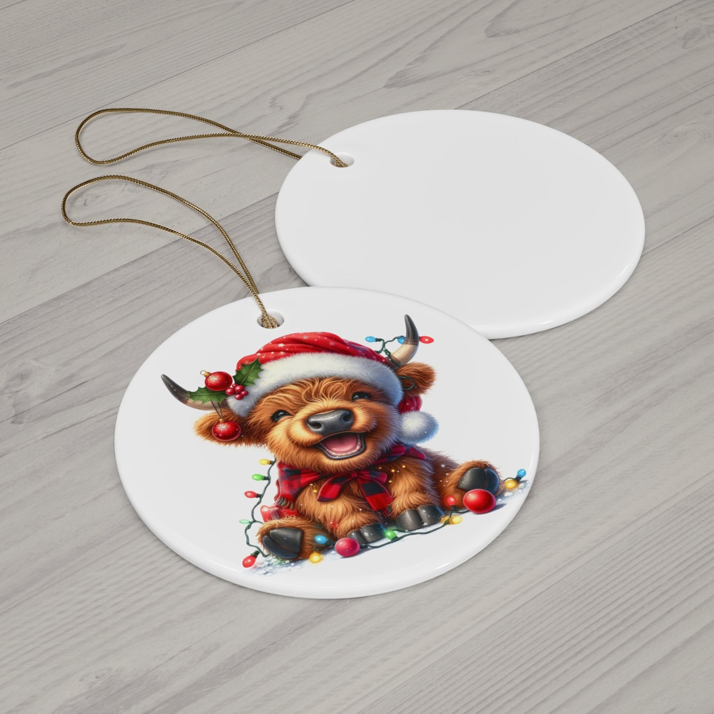 Laughing Christmas Highland Cow Ornament