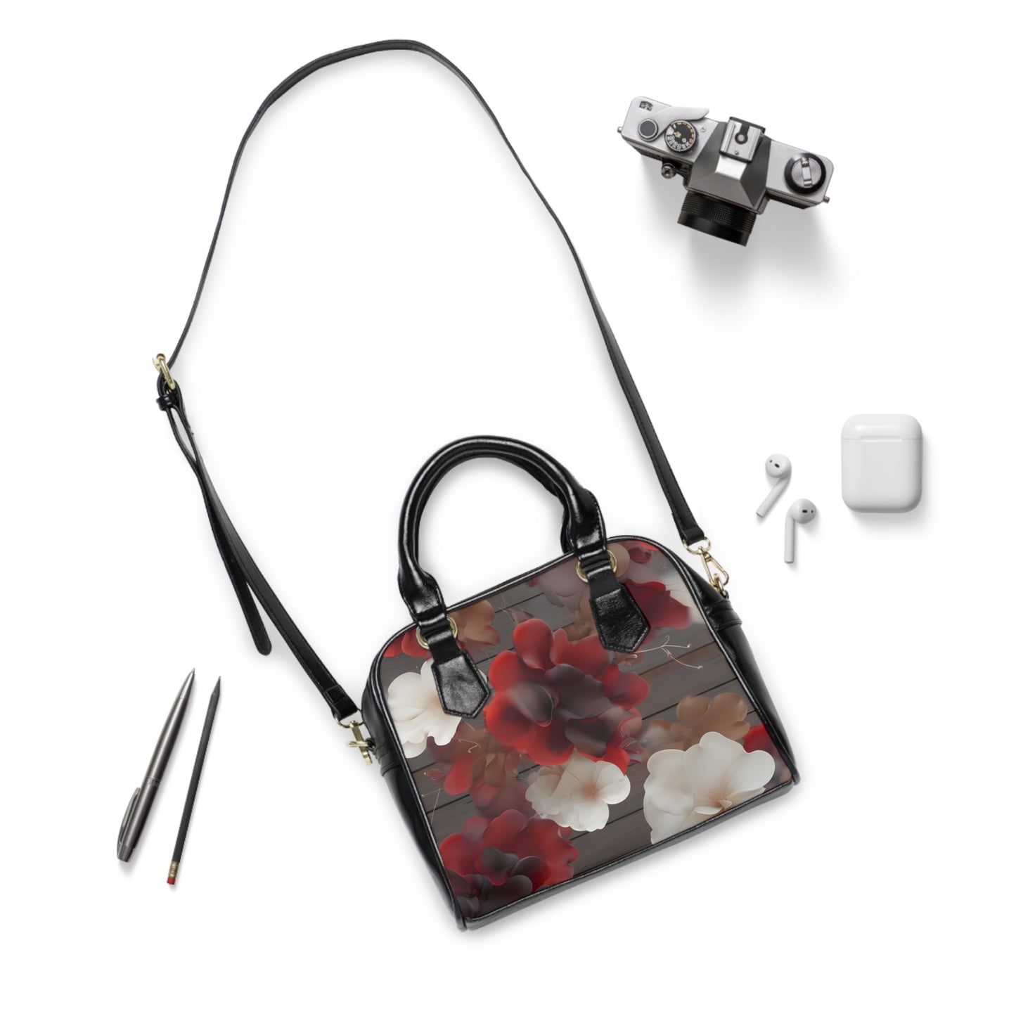 Maroon Floral Shoulder Handbag