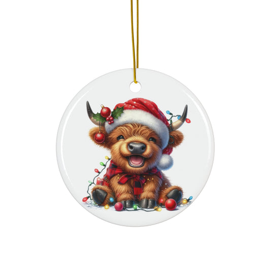 Laughing Christmas Highland Cow Ornament