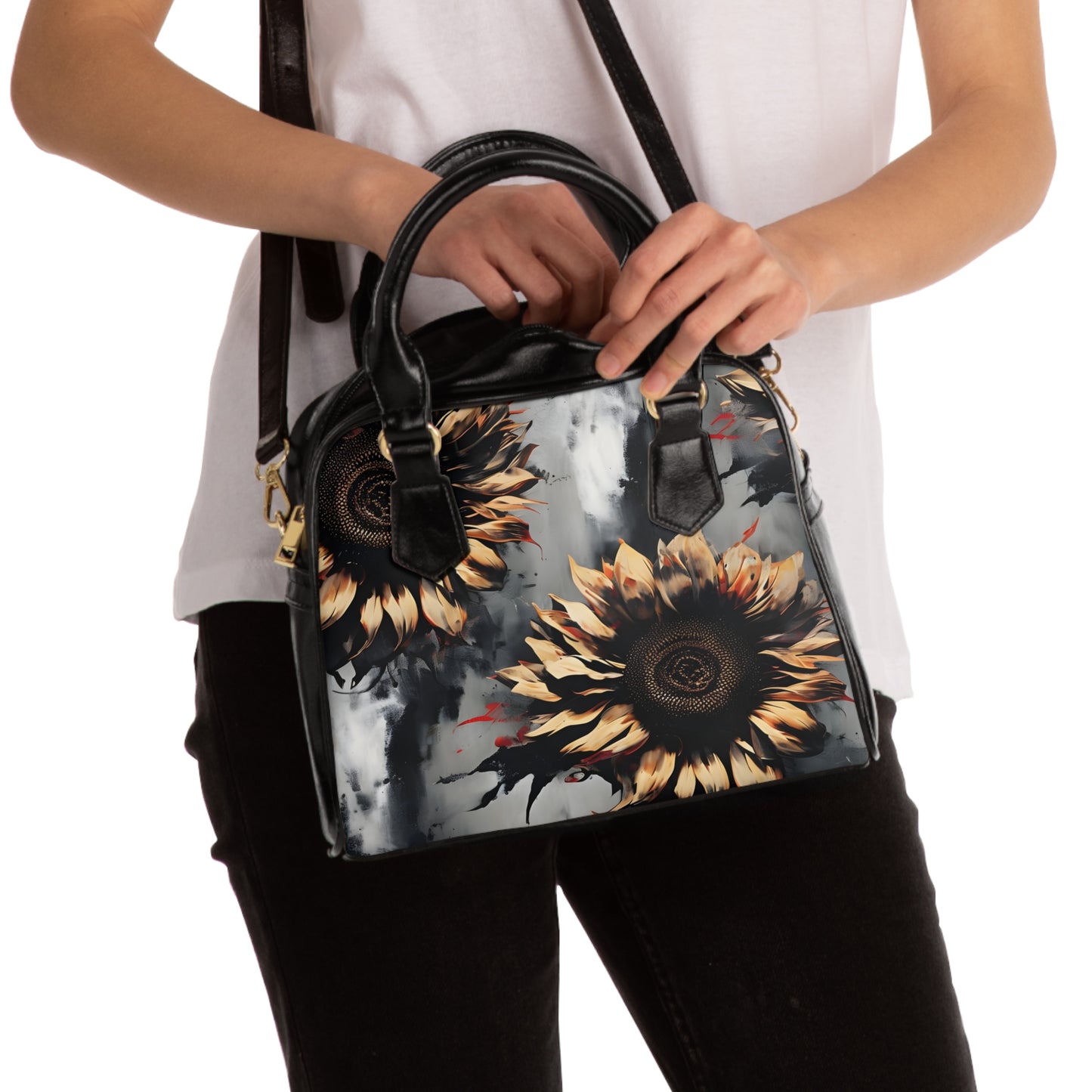 Dark Surreal Sunflower Floral Shoulder Handbag