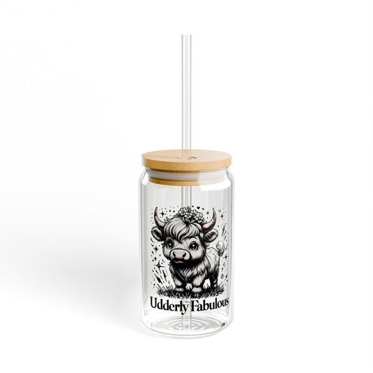 Glass Sipper, Highland Cow Design, 16oz