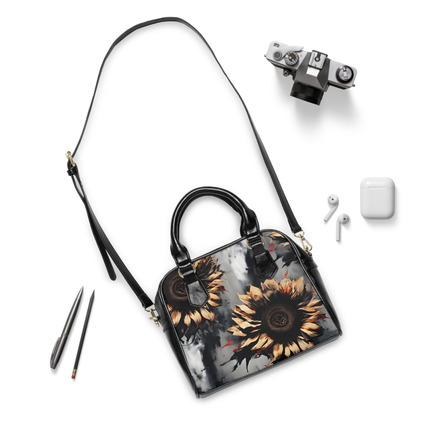 Dark Surreal Sunflower Floral Shoulder Handbag