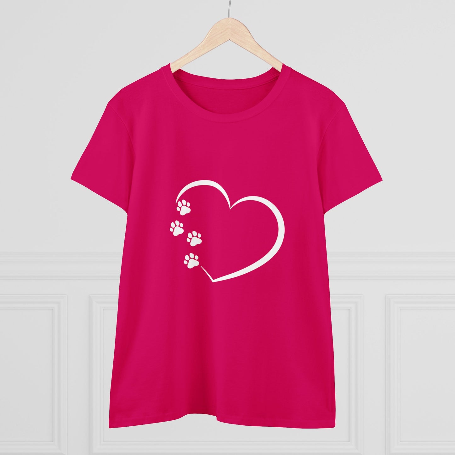 Women's T-Shirt Paw Prints with Heart Design Midweight Cotton Tee