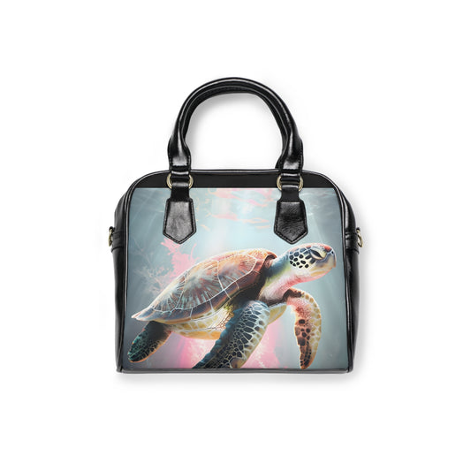 Shoulder Handbag - Turtle in Sea of Pink Design