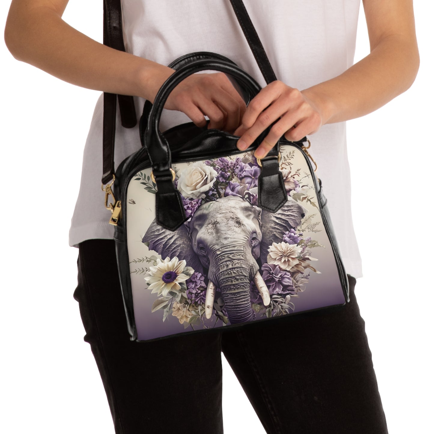 Purple Floral Elephant Shoulder Handbag