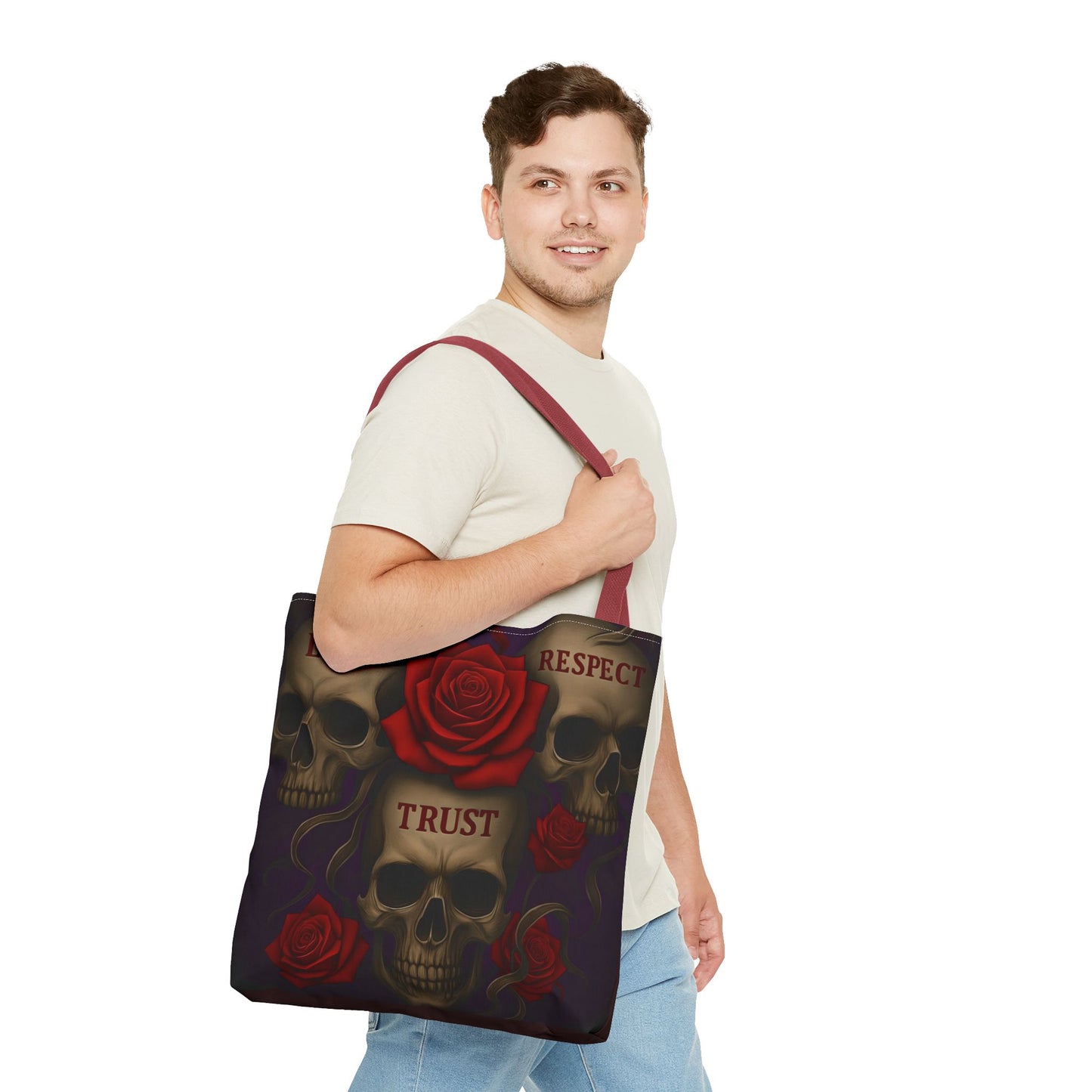Skull and Red Rose Trust Love Respect Tote