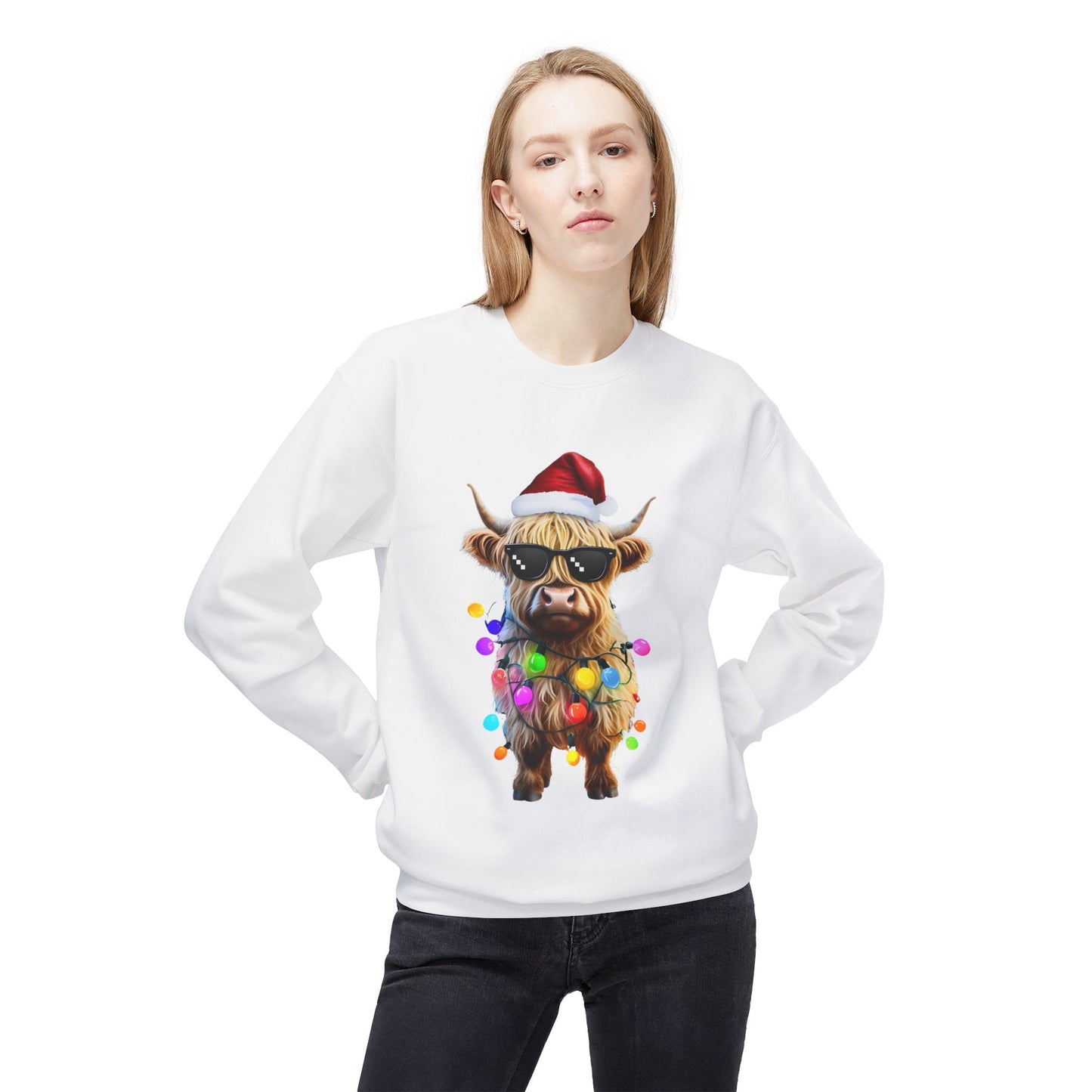 Highland Cow Christmas Lights Sweatshirt