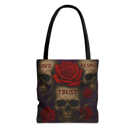 Skull and Red Rose Trust Love Respect Tote