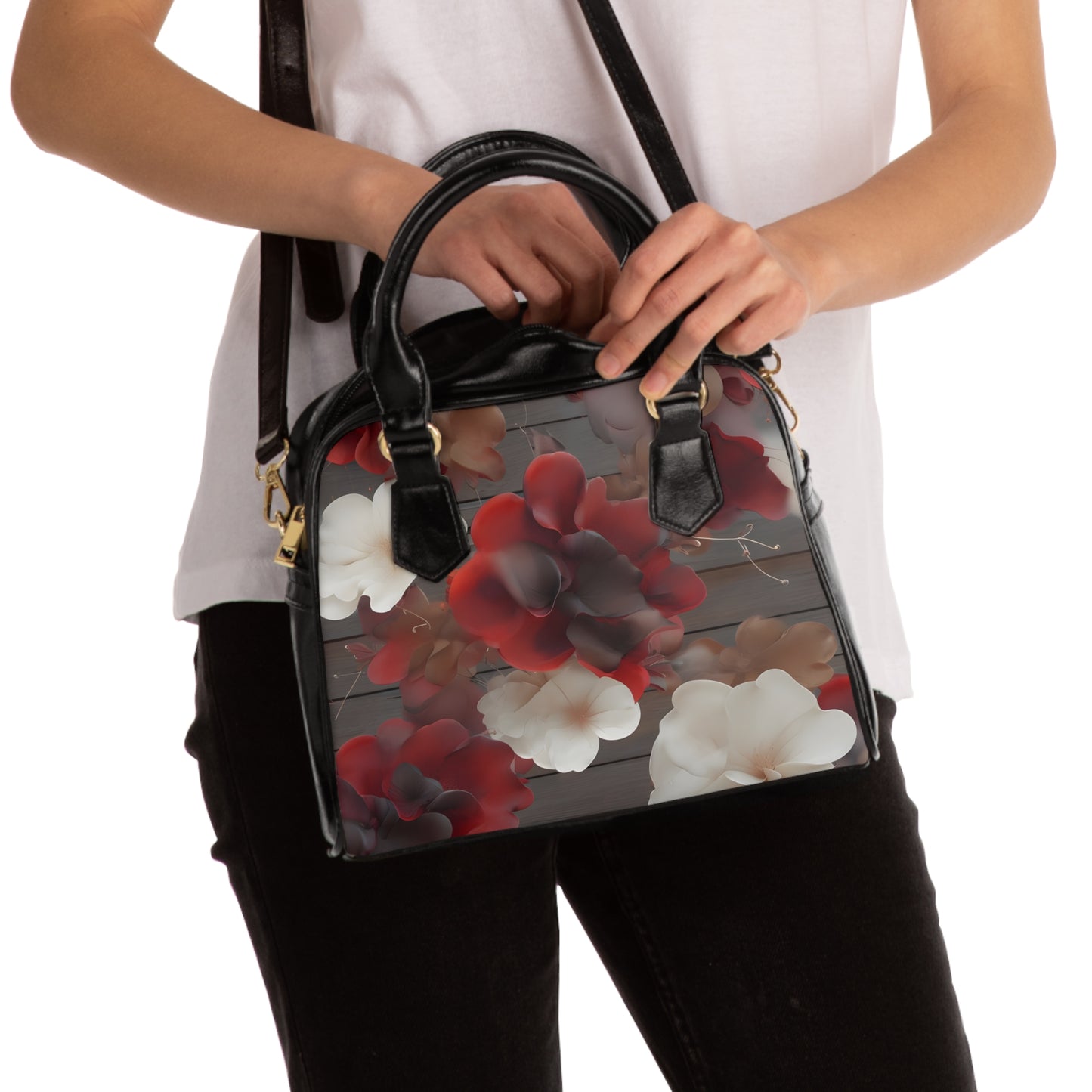 Maroon Floral Shoulder Handbag