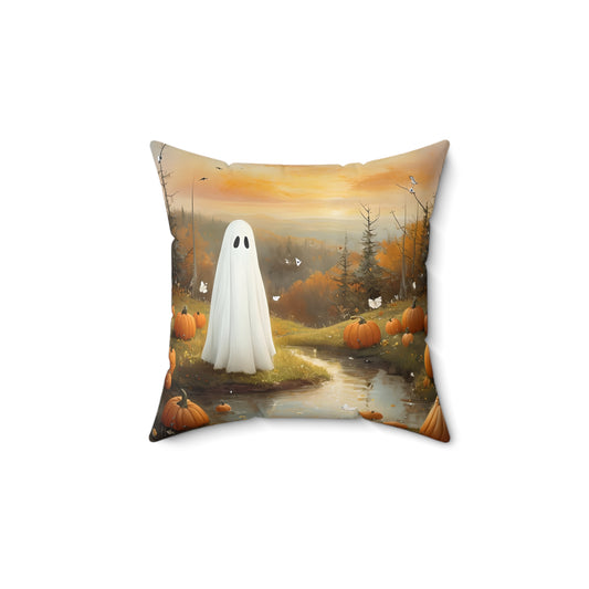 Halloween Ghost Pillow, Spooky Decor Cushion, Fall Home Accent, Pumpkin Throw Pillow, Seasonal Indoor Pillow